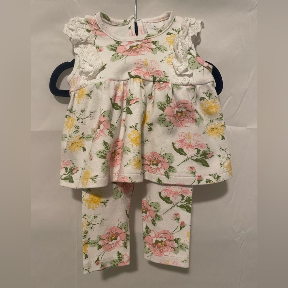Laura Ashley 2 Piece Floral Pants and Shirt Set 6-9M